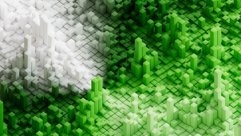 Abstract green and white 3D block landscape