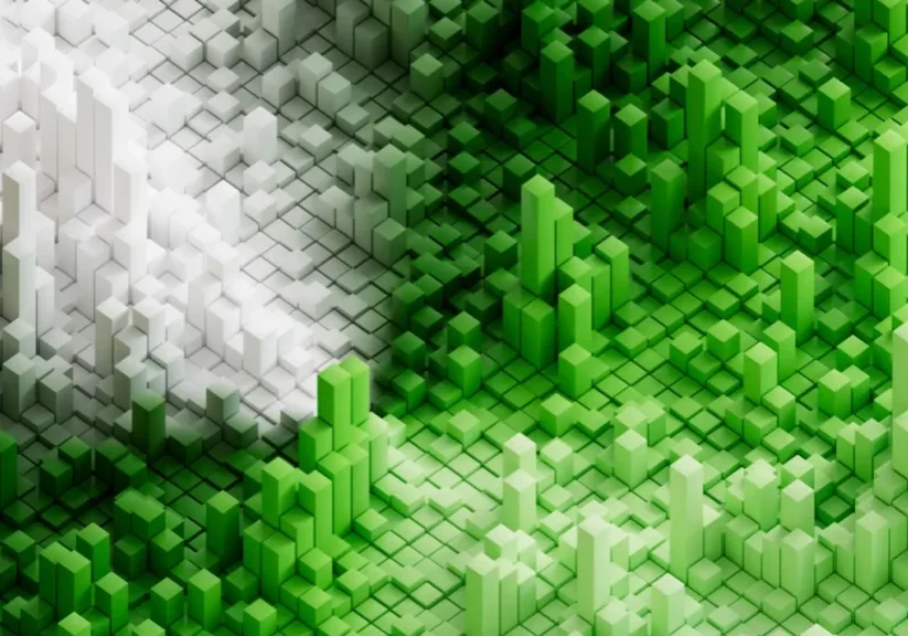 Abstract green and white 3D block landscape